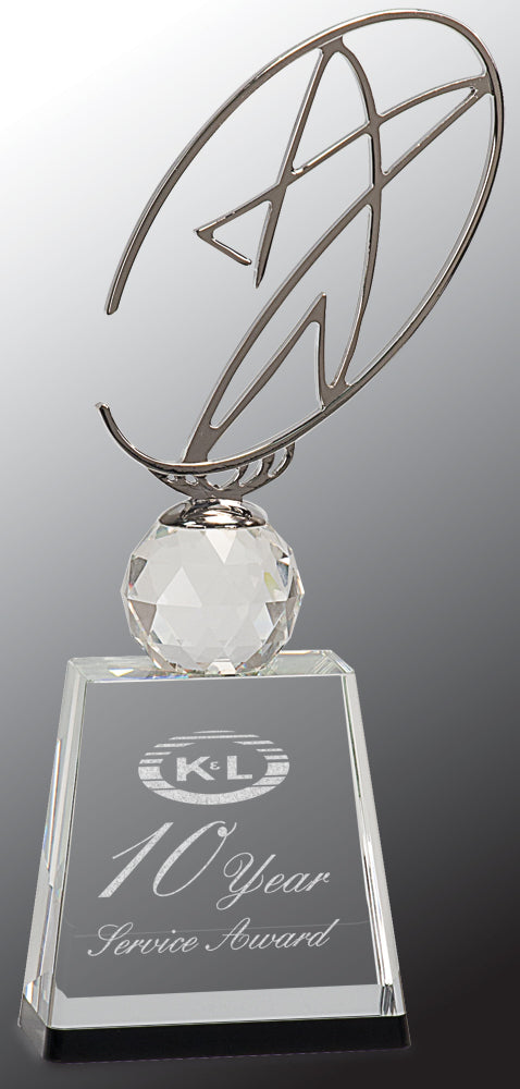 Clear/Black Crystal Award with Silver Metal Oval Star
