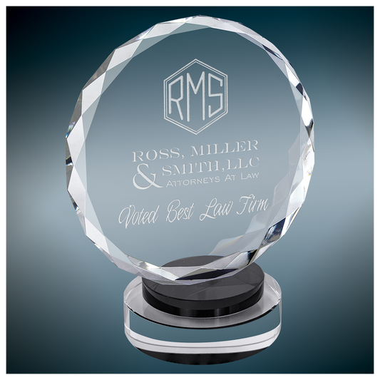 Round Facet Crystal on Black & Clear Round Base