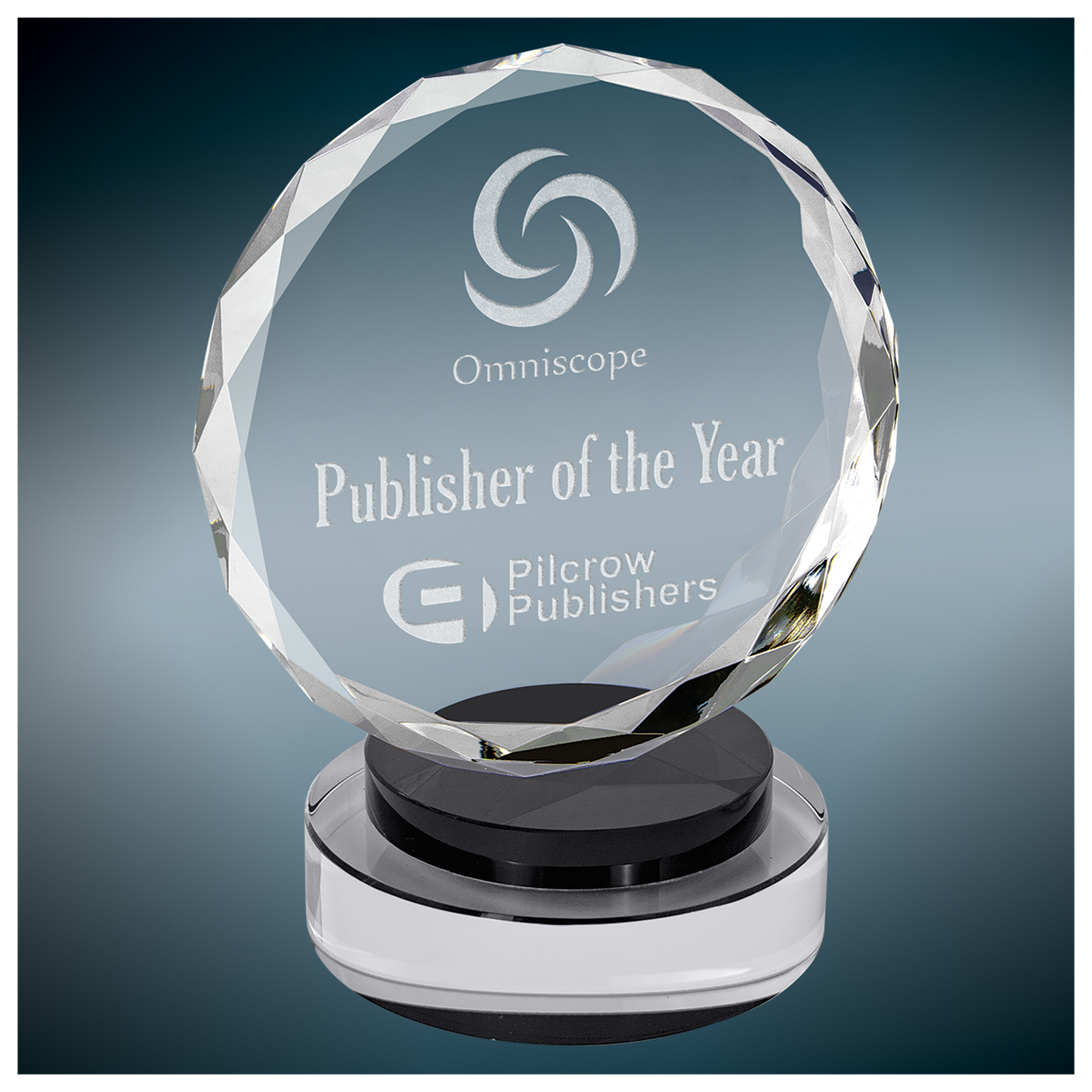 Round Facet Crystal on Black & Clear Round Base