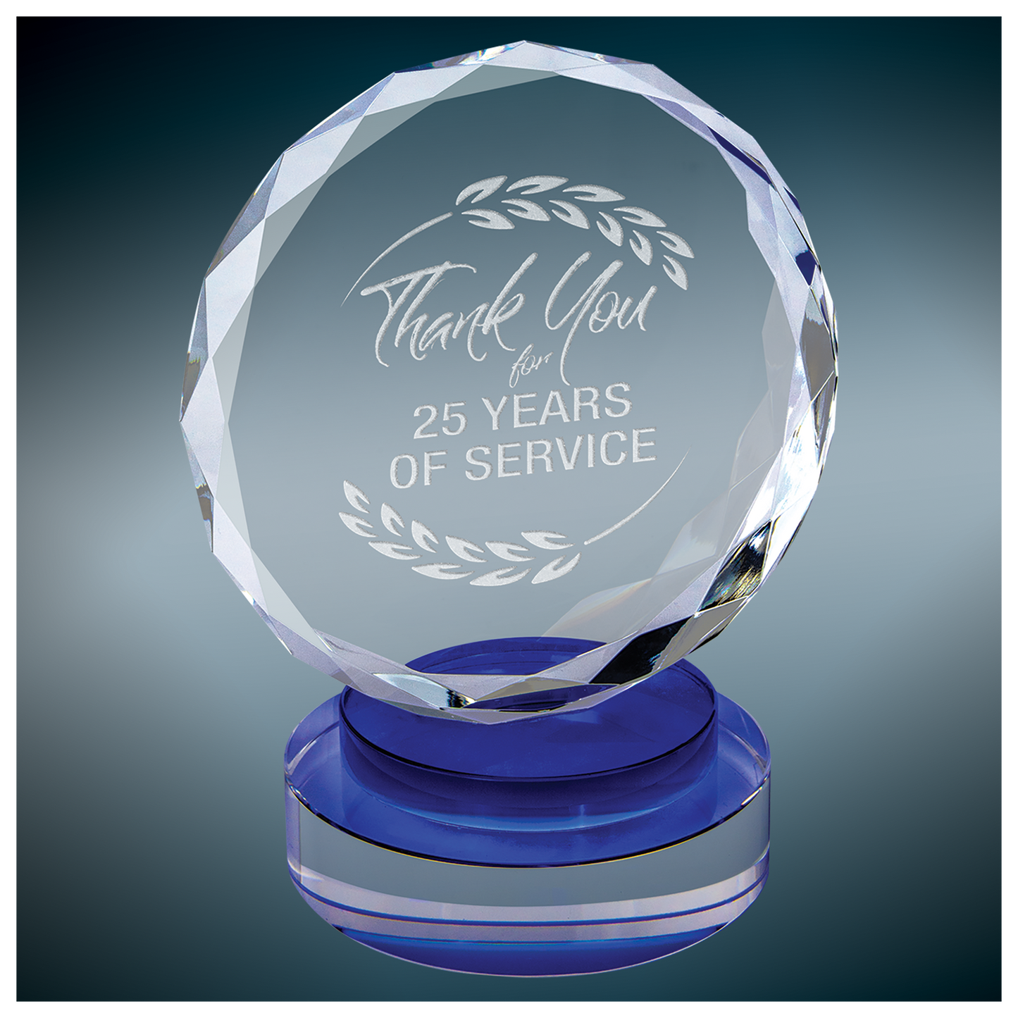 Round Facet Crystal on Blue & Clear Round Base