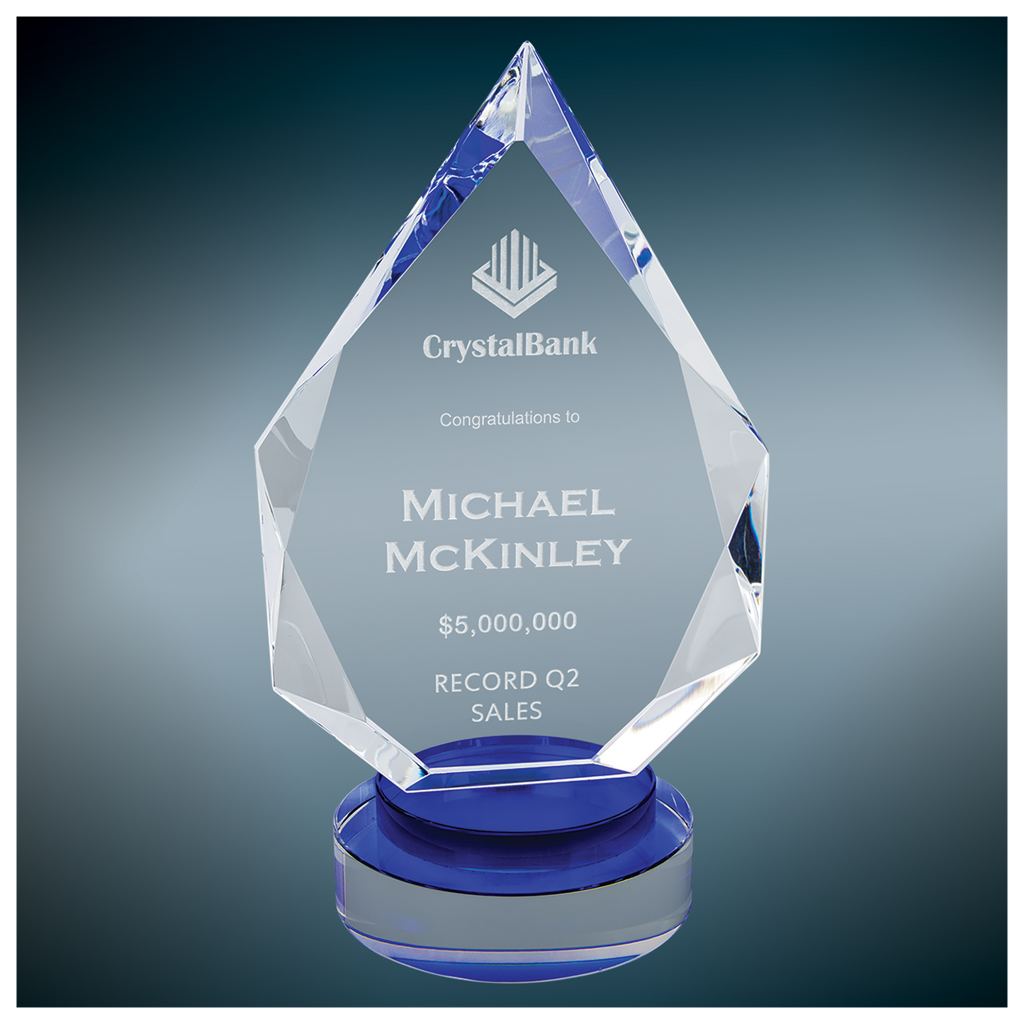 Diamond Crystal on Blue & Clear Round Base