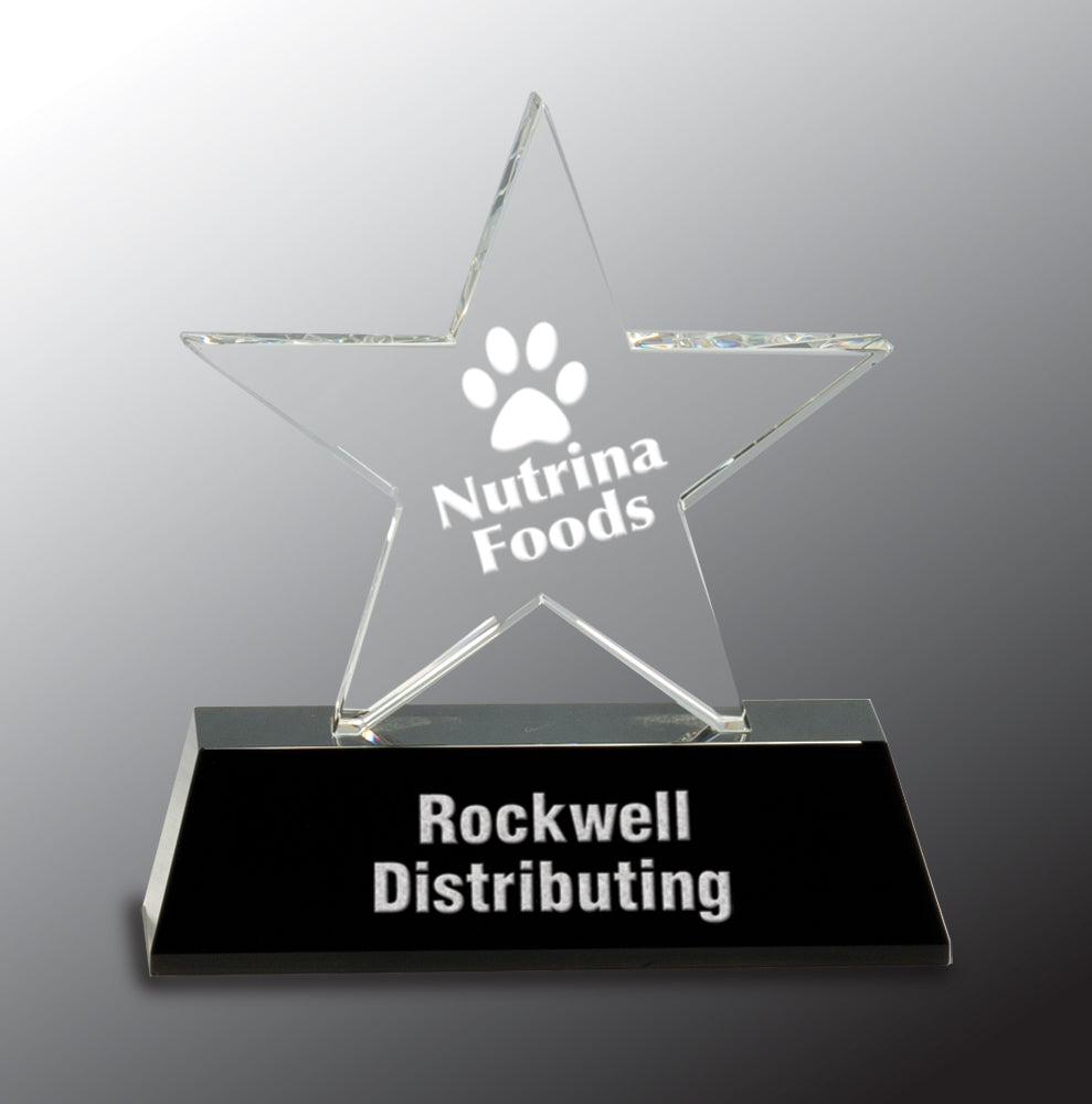 Clear Crystal Star on Black Pedestal Base