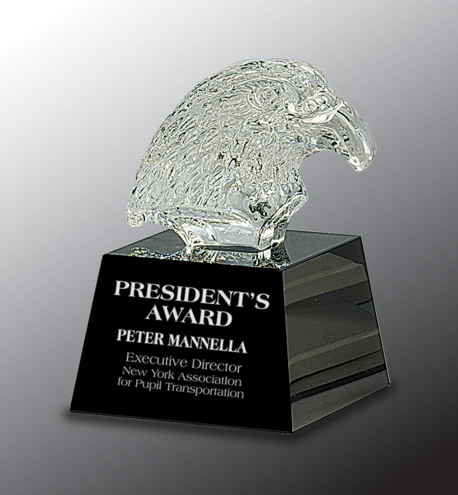 Clear Crystal Eagle Head on Black Pedestal Base