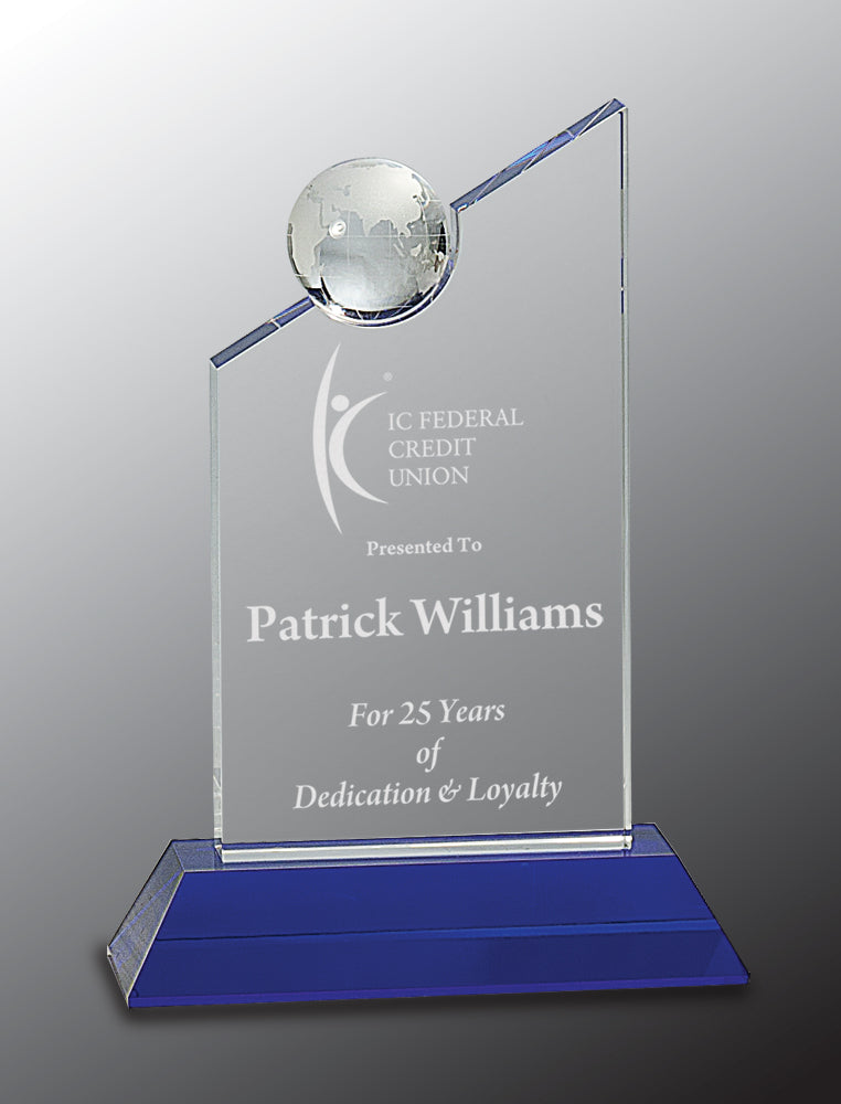 Clear Crystal with Inset Crystal Globe and Blue Base