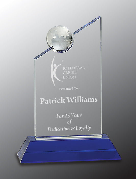 Clear Crystal with Inset Crystal Globe and Blue Base
