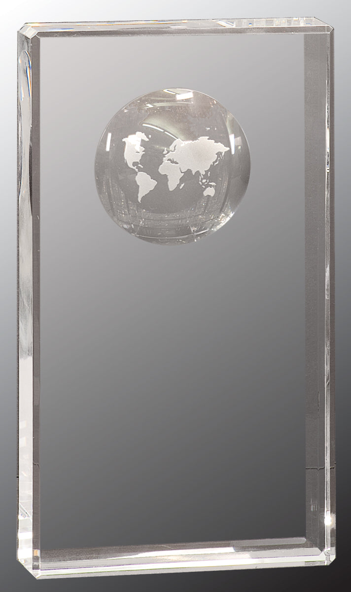 Clear Crystal Rectangle with Globe Etching