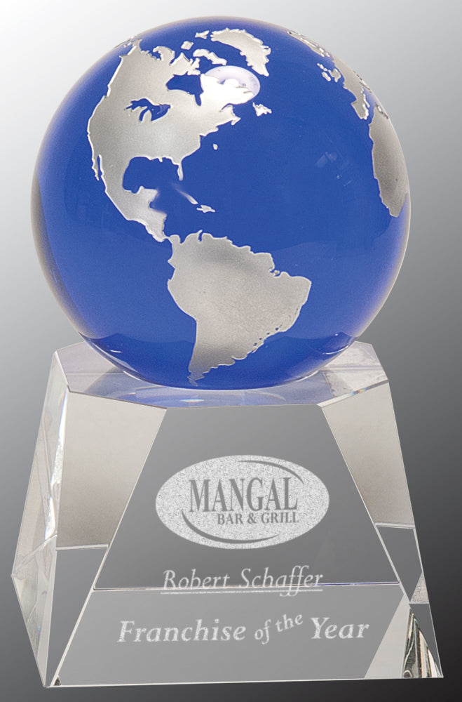 Blue Crystal Globe on Clear Crystal Base