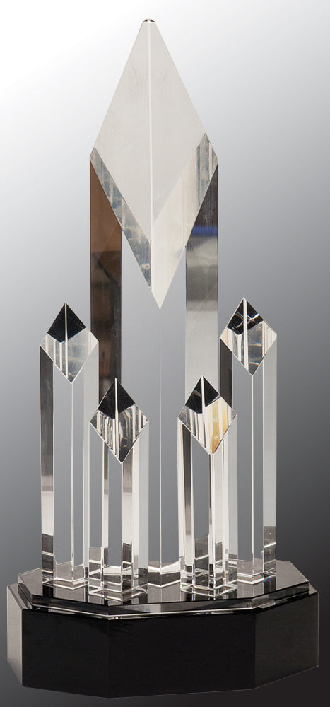 Clear Crystal 5 Rising Diamonds on Black Pedestal Base