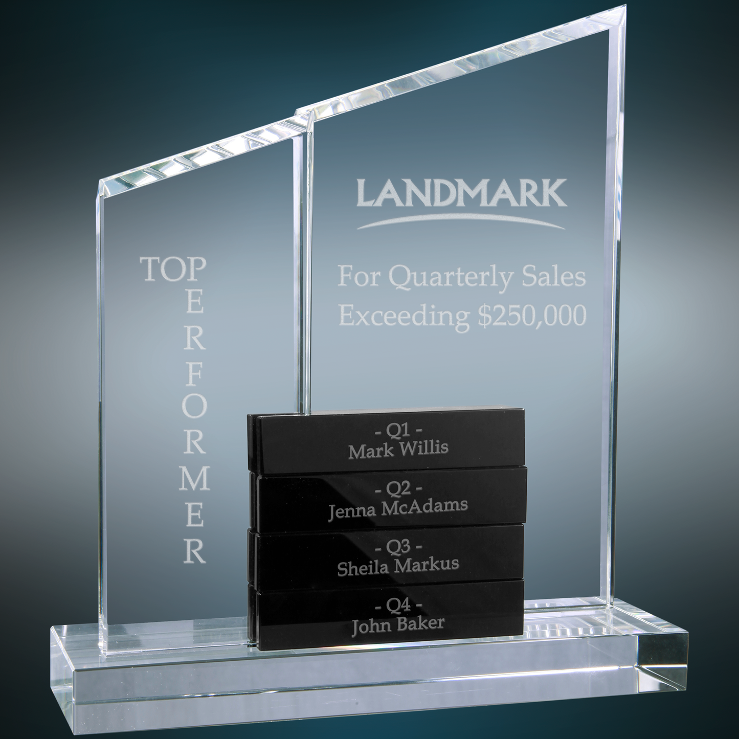 Crystal Perpetual Standup Plaque with 4 Black Crystal Blocks