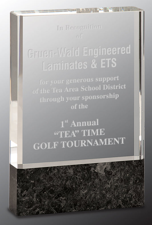 Clear Fusion Crystal Award with Genuine Black Marble