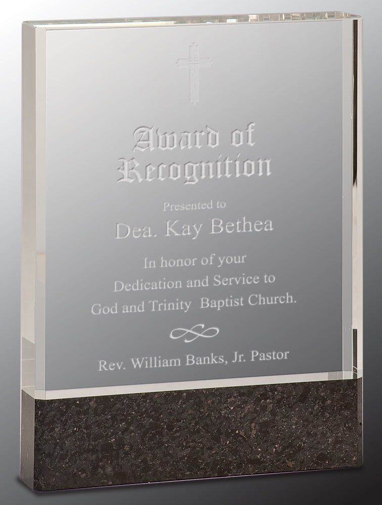 Clear Fusion Crystal Award with Genuine Black Marble