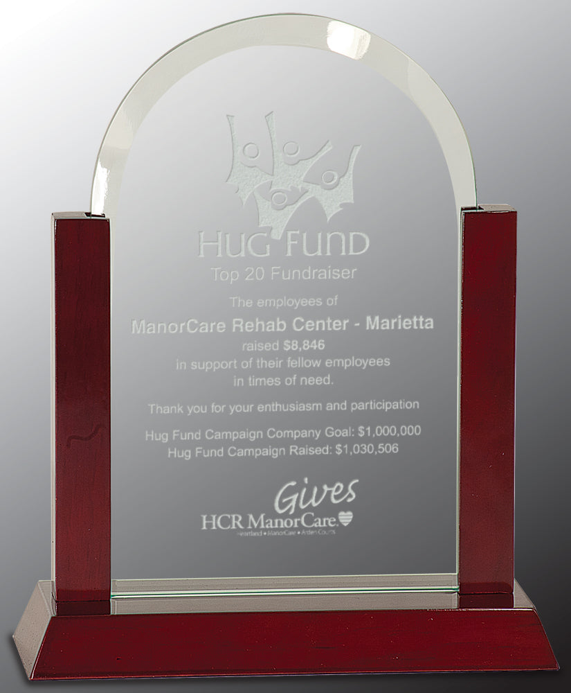 Gateway Jade Dome Glass Award with Rosewood Finish Base