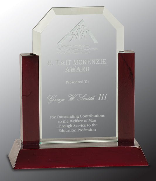 Gateway Jade Clip Corner Glass Award with Rosewood Finish Base