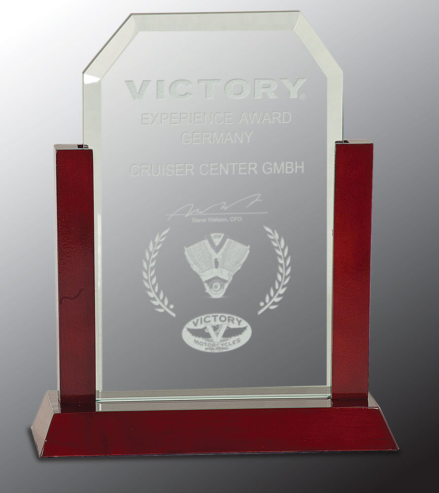 Gateway Jade Clip Corner Glass Award with Rosewood Finish Base