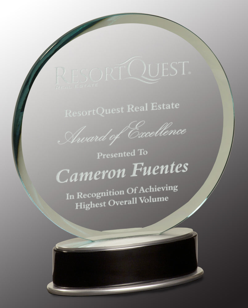 Jade Round Metro Glass with Silver and Black Piano Finish Base