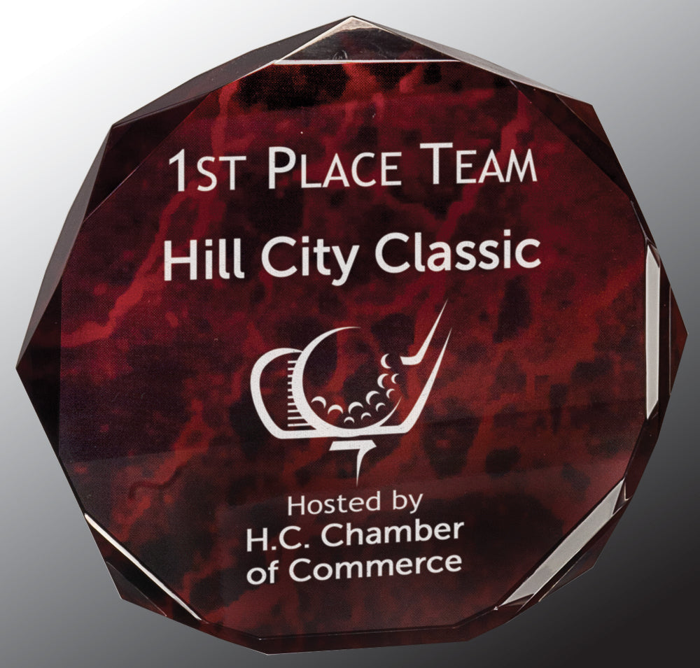 Red Marble Octagon Acrylic Award