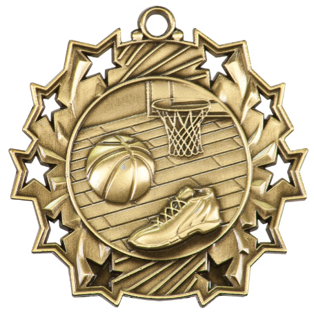 2 1/4" Basketball Ten Star Medal