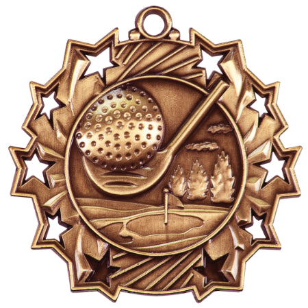 2 1/4" Golf Ten Star Medal