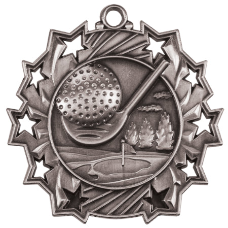 2 1/4" Golf Ten Star Medal