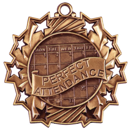 2 1/4" Perfect Attendance Ten Star Medal