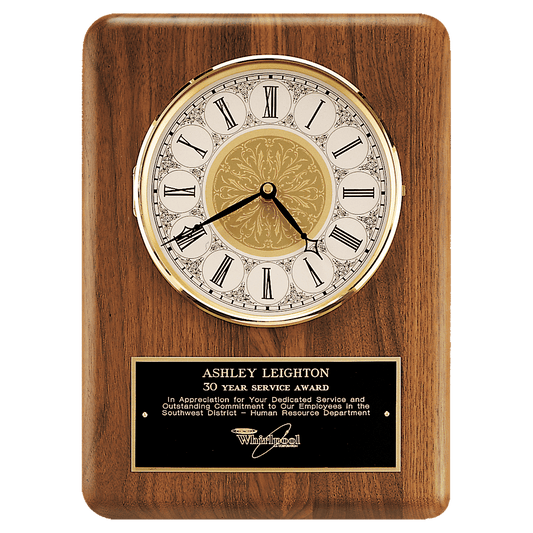 11" x 15" Genuine Walnut clock with Solid Brass Diamond Spun Bezel
