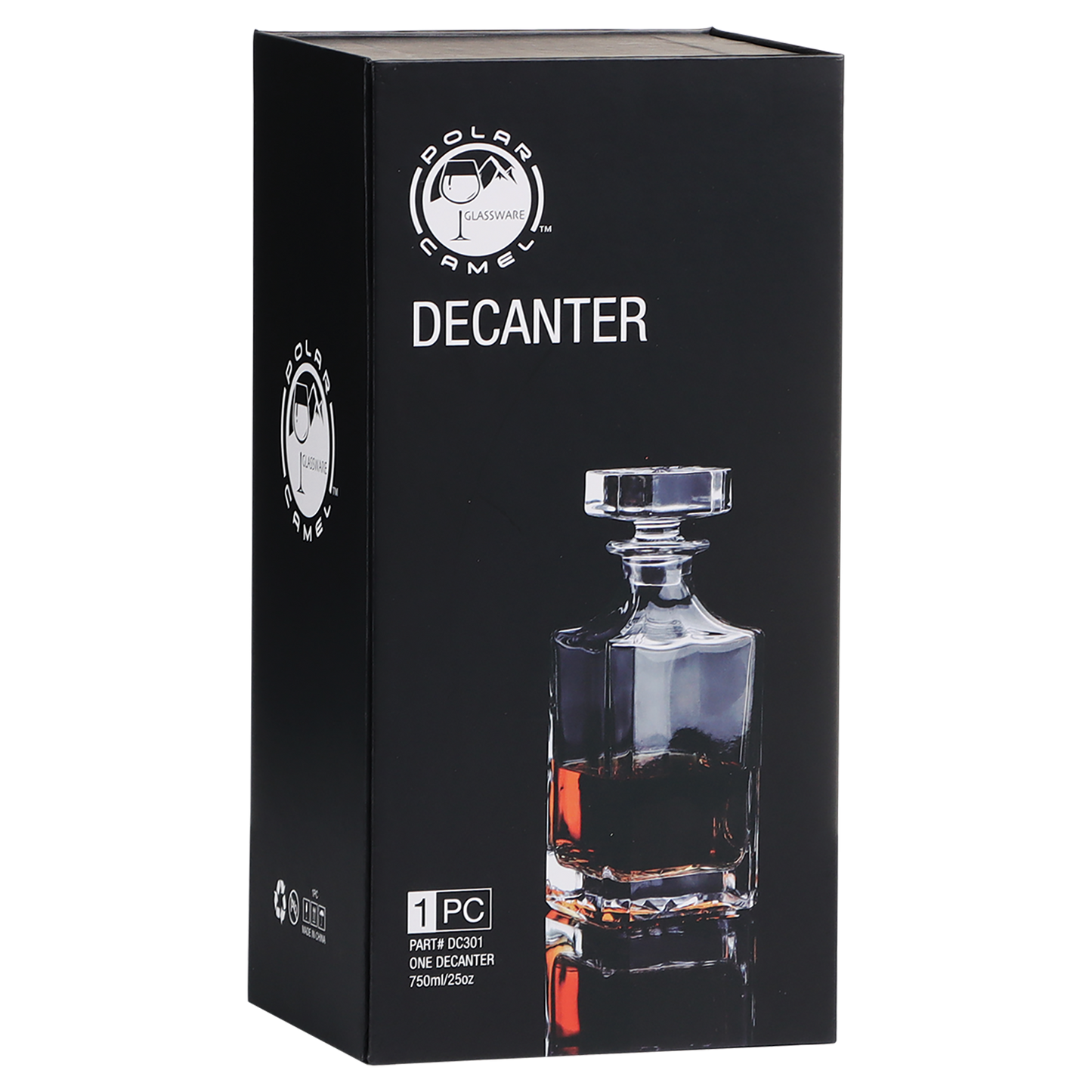 750 mL Square Glass Decanter in Black Gift Box with Printed Paper Sleeve