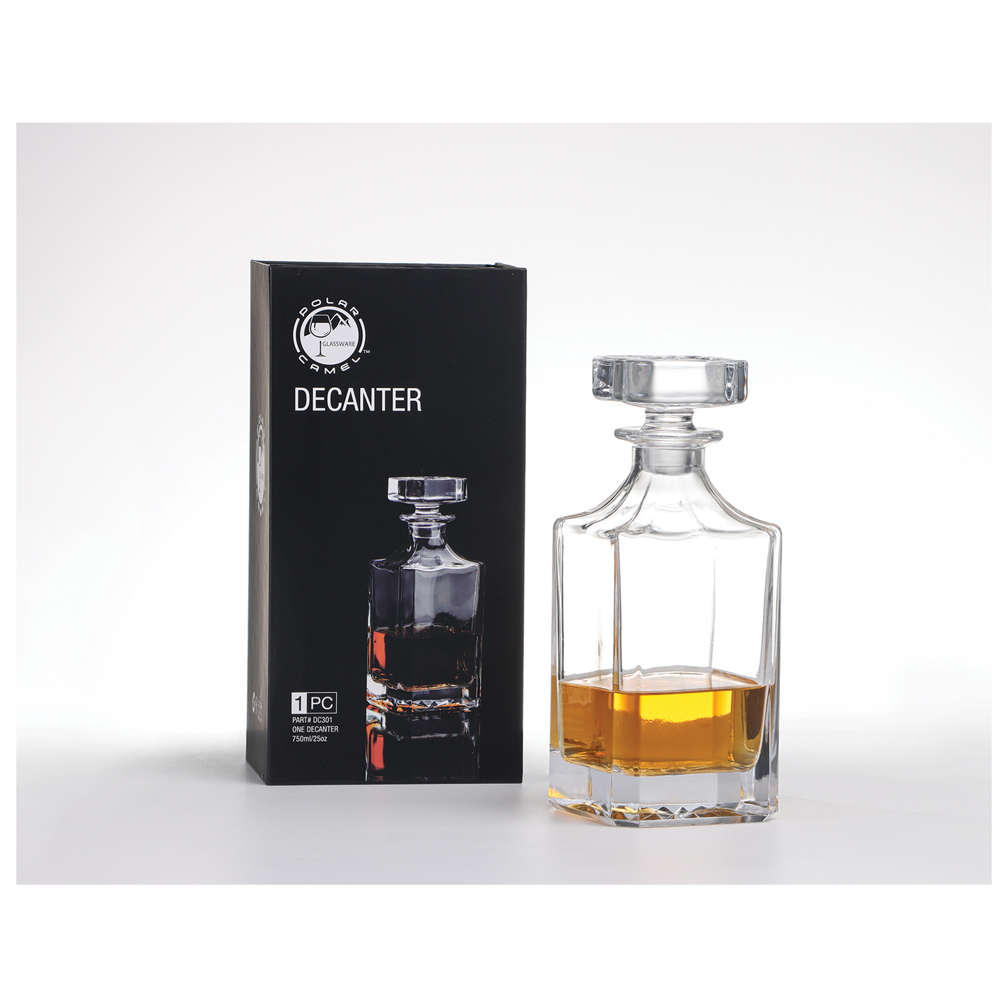 750 mL Square Glass Decanter in Black Gift Box with Printed Paper Sleeve