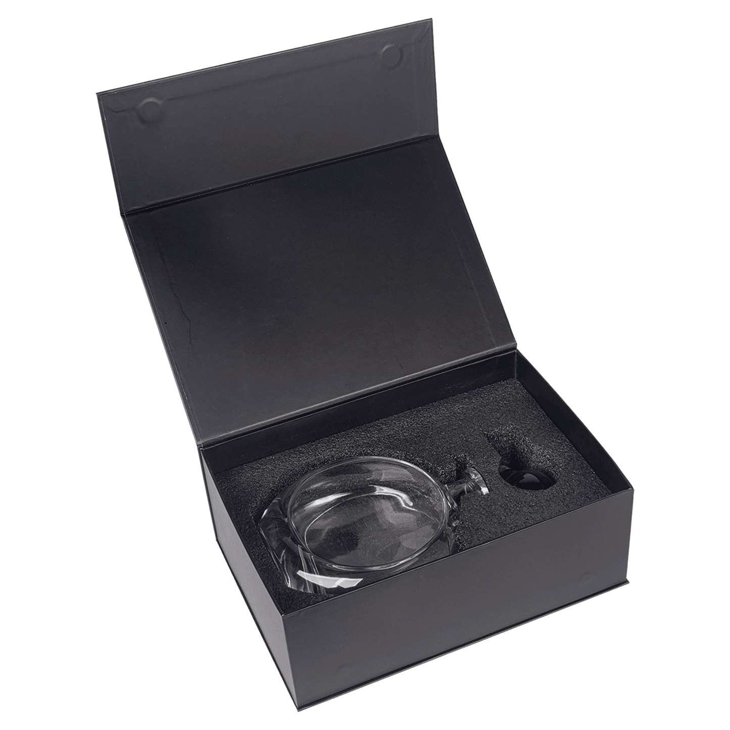 750 mL Flat Round Glass Decanter in Black Gift Box with Printed Paper Sleeve