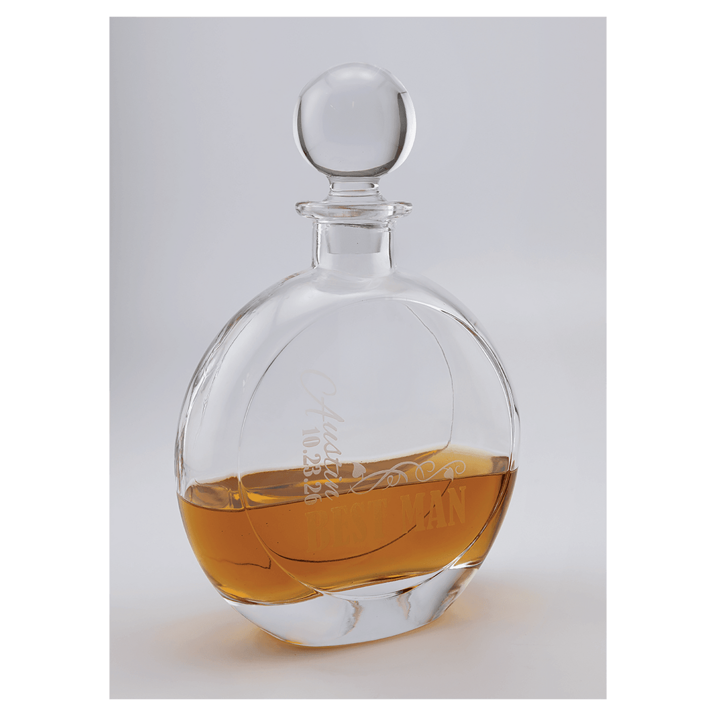 750 mL Flat Round Glass Decanter in Black Gift Box with Printed Paper Sleeve