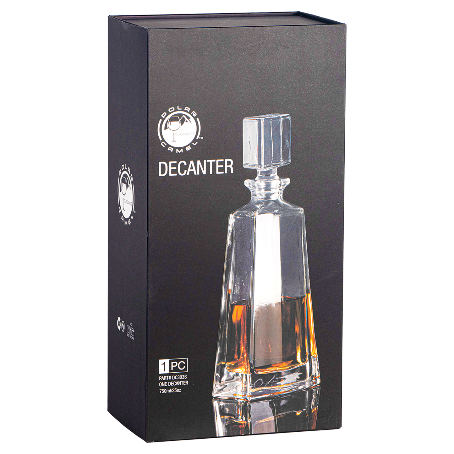 750 mL 12" Tequila Decanter in Black Gift Box with Printed Paper Sleeve