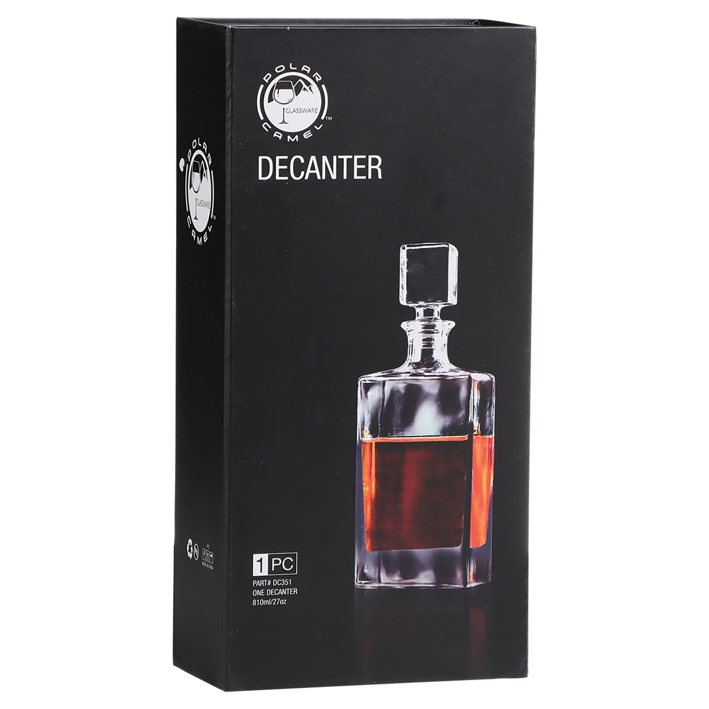 810 mL Rectangle Glass Decanter in Black Gift Box with Printed Paper Sleeve