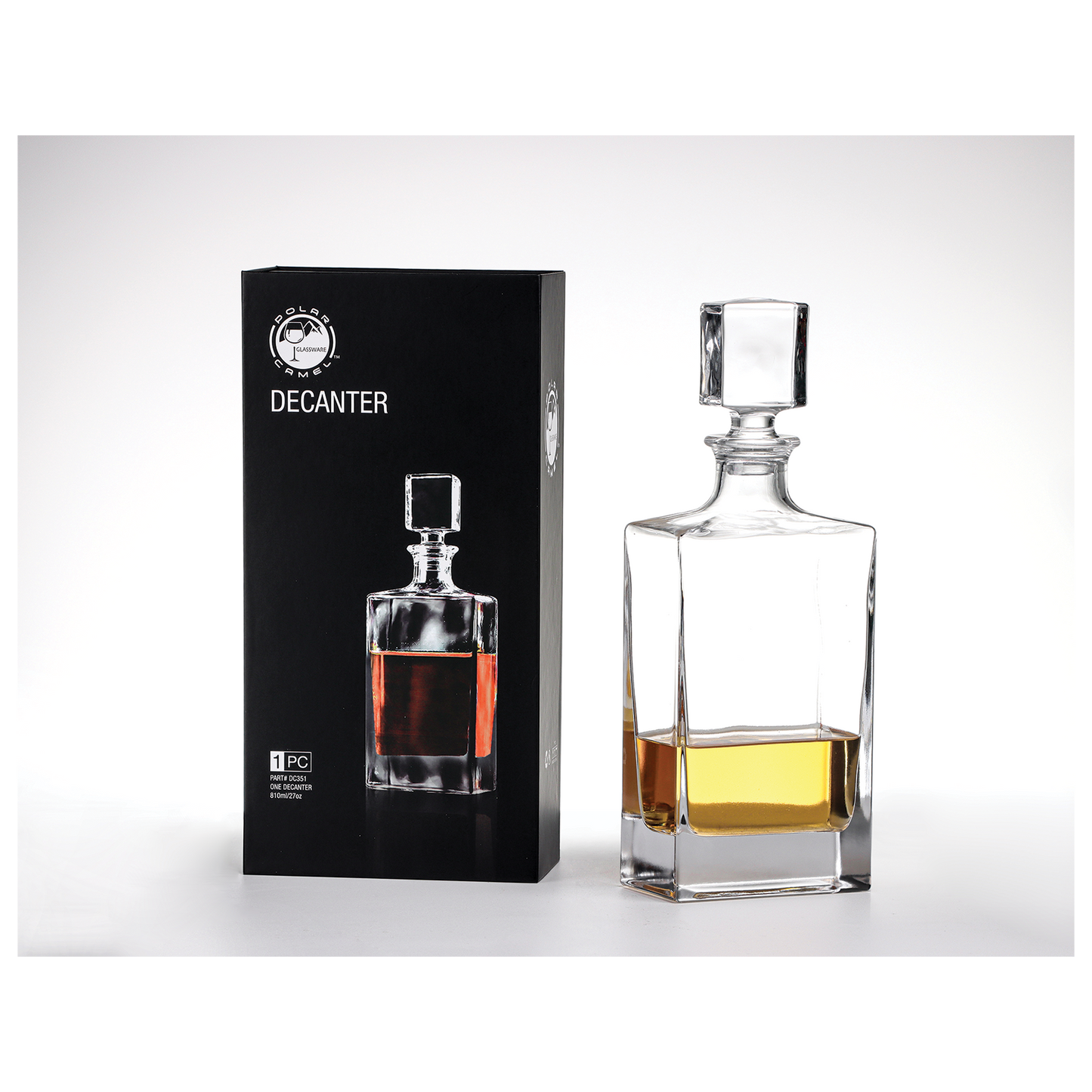 810 mL Rectangle Glass Decanter in Black Gift Box with Printed Paper Sleeve