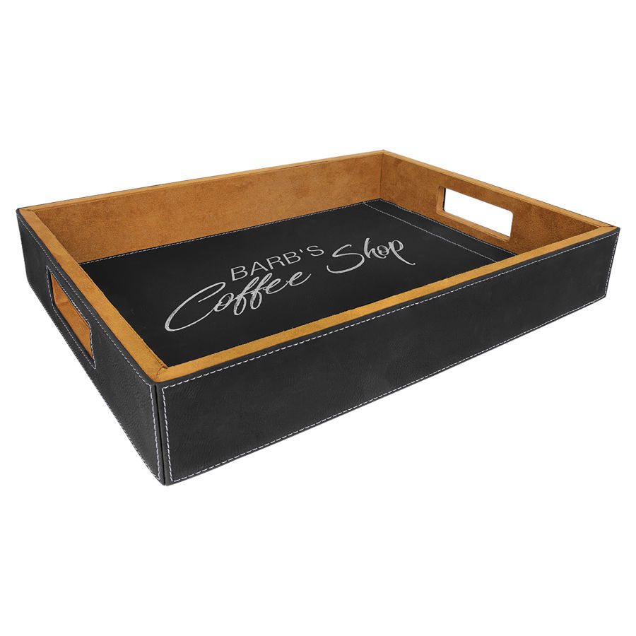 Black/Silver Laserable Leatherette Serving Tray
