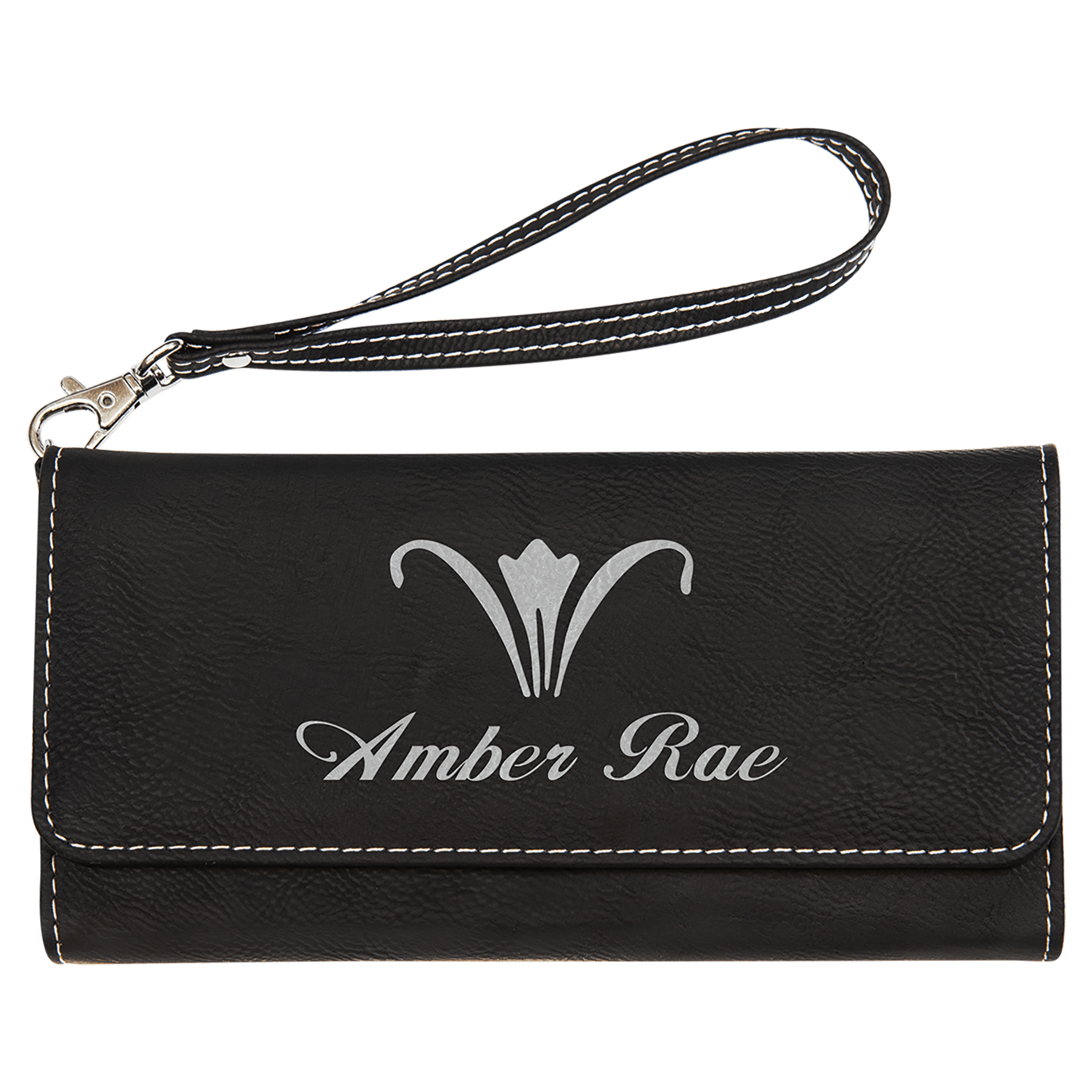 Black/Silver Wallet with Strap 7 1/2" x 4"