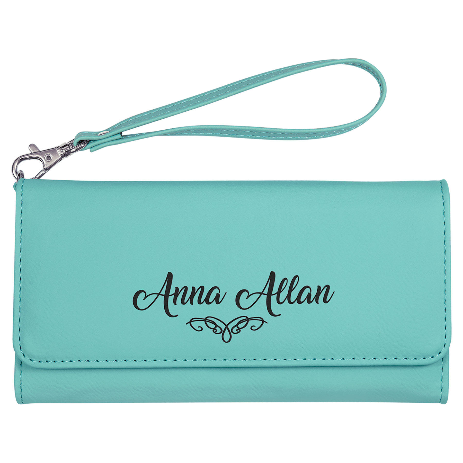Teal Wallet with Strap 7 1/2" x 4"