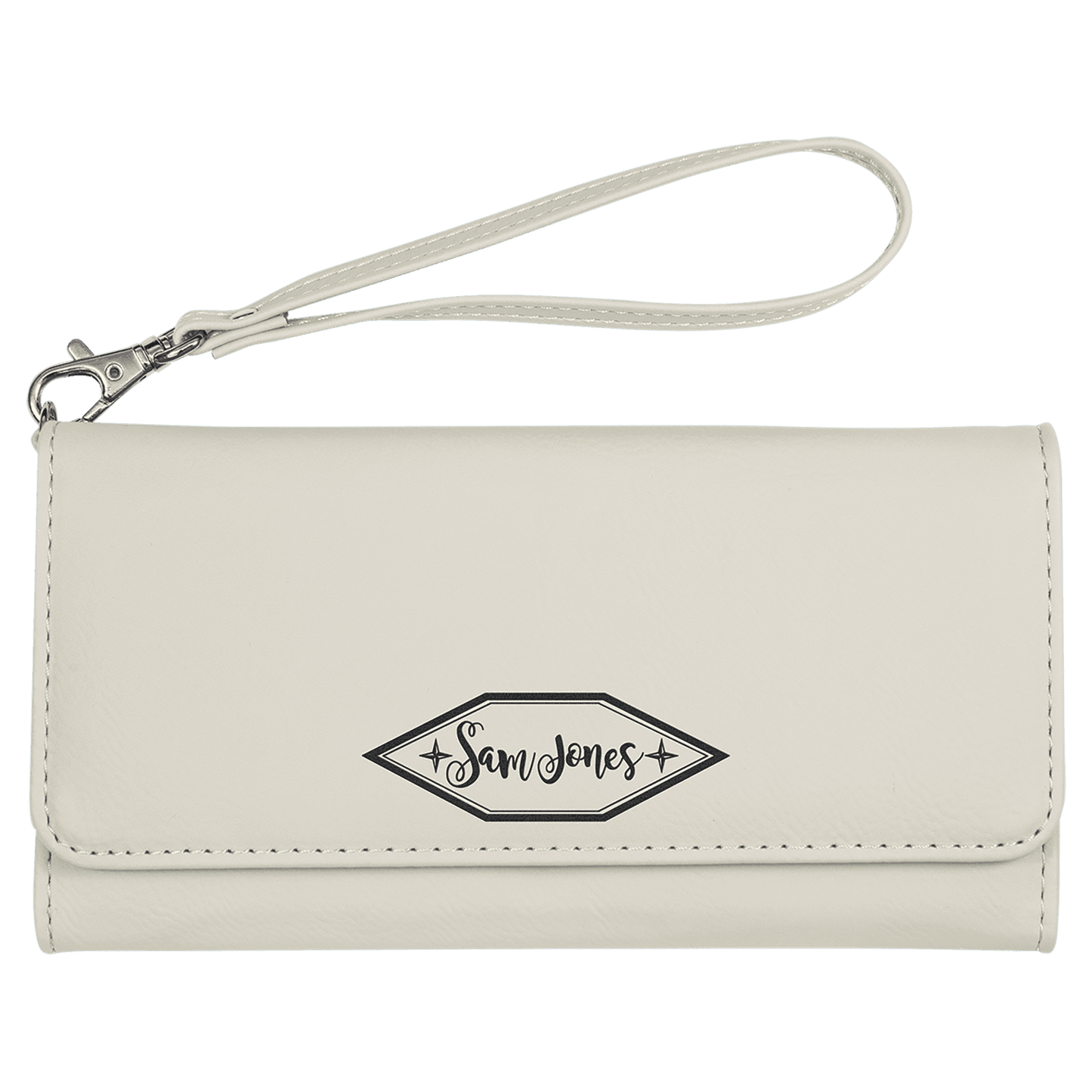 White Wallet with Strap 7 1/2" x 4"