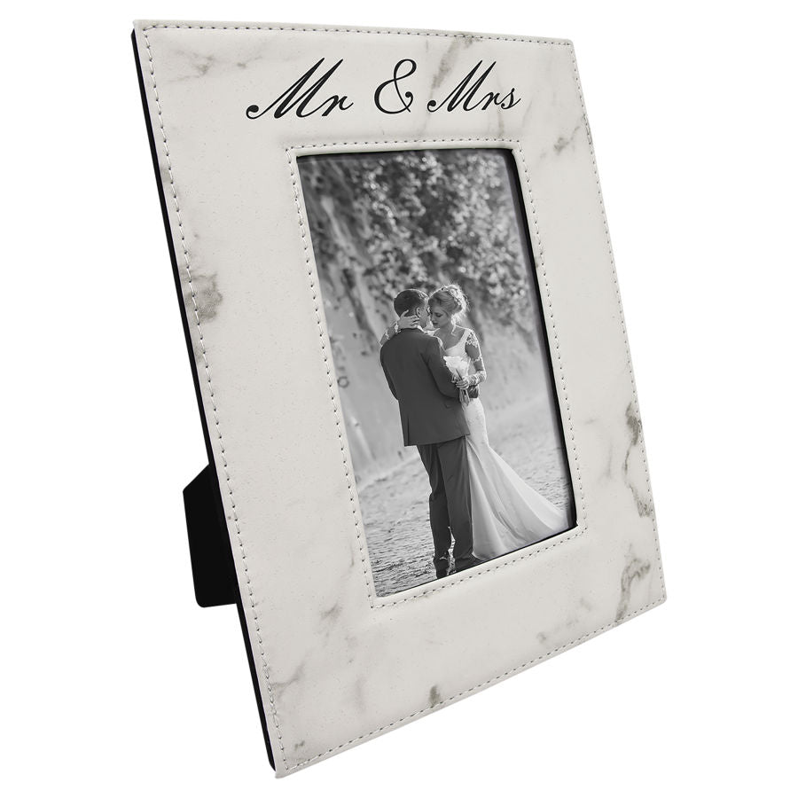 White Marble Laserable Leatherette Photo Frame