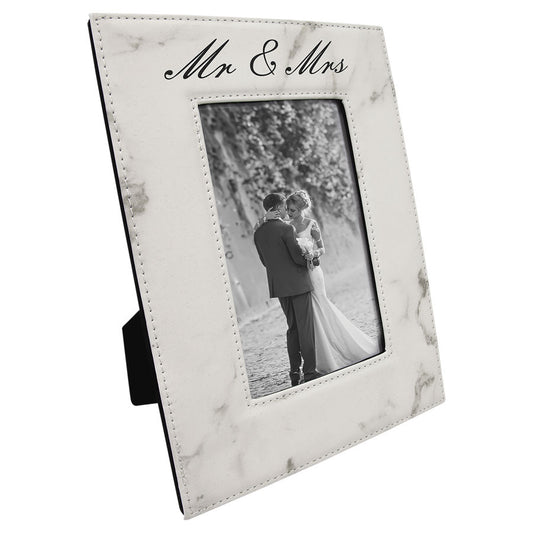 White Marble Laserable Leatherette Photo Frame