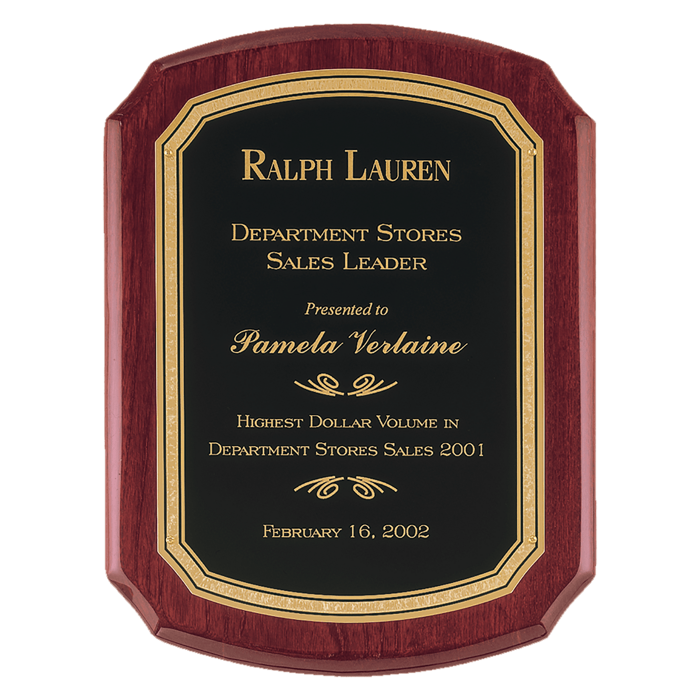 Airflyte Rosewood Piano Finish Plaque with Black/Gold Florentine Border