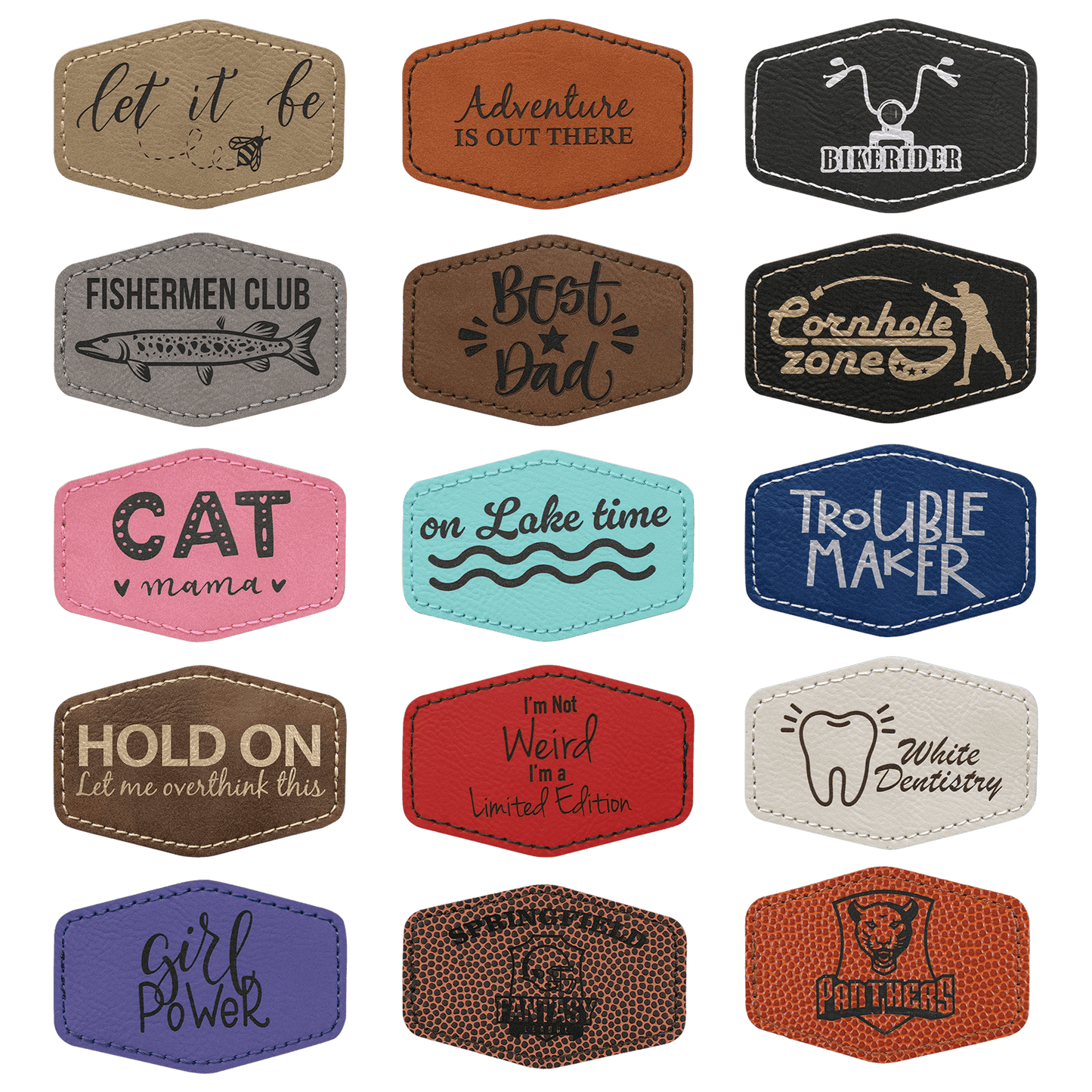 3 x 2" Hex Laserable Leatherette Patch with Adhesive