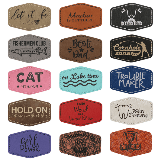 3 x 2" Hex Laserable Leatherette Patch with Adhesive