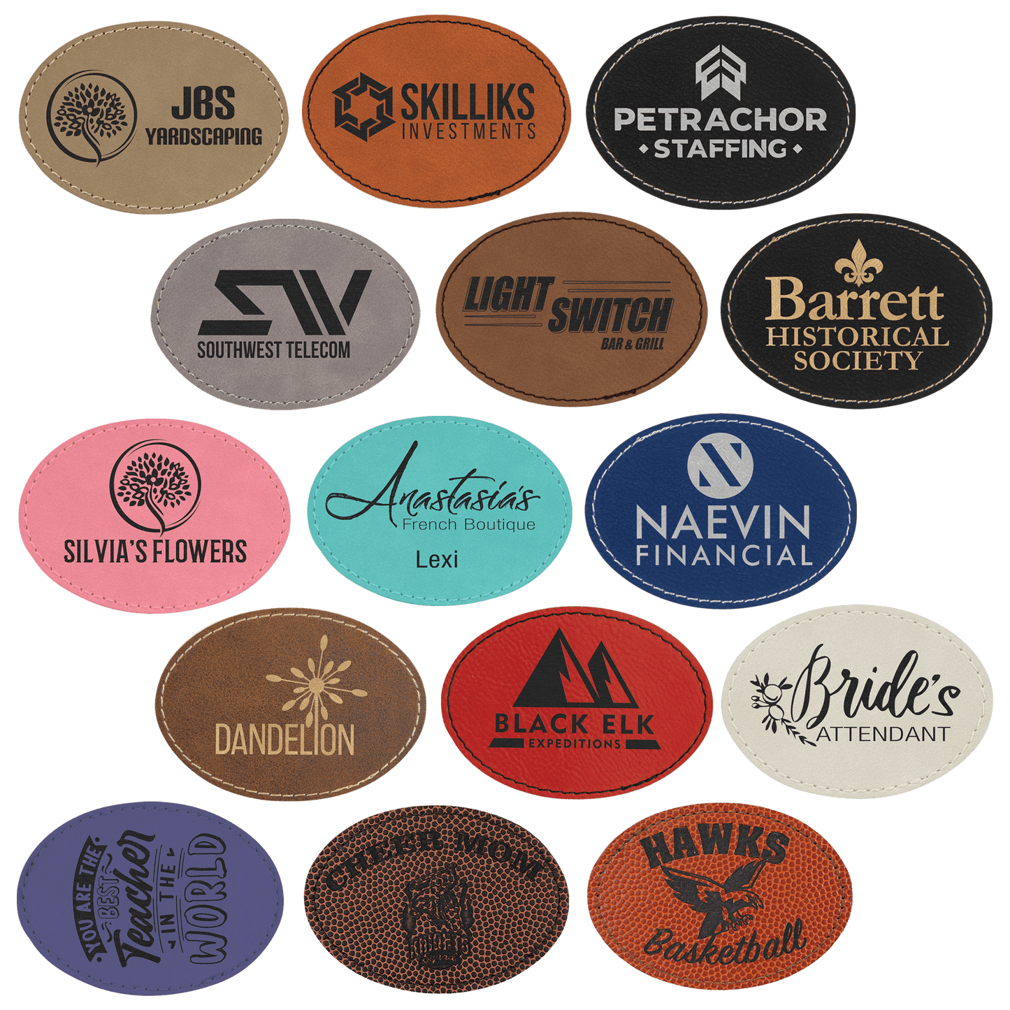 3 1/2 x 2 1/2" Oval Laserable Leatherette Patch with Adhesive