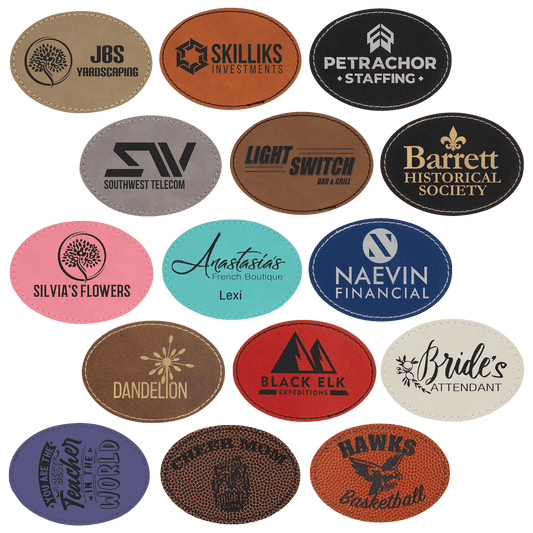 3 1/2 x 2 1/2" Oval Laserable Leatherette Patch with Adhesive