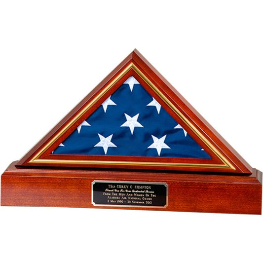 Flag Case with Gold Trim on Pedestal Base, for memorial flag