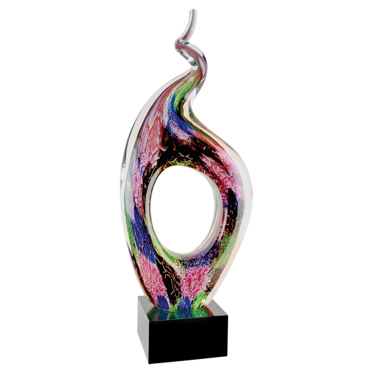 13 1/2" Twist Top Art Glass with Square Black Base 