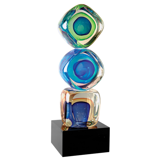 9 1/4" Stacked Blocks Art Glass with Square Black Base 