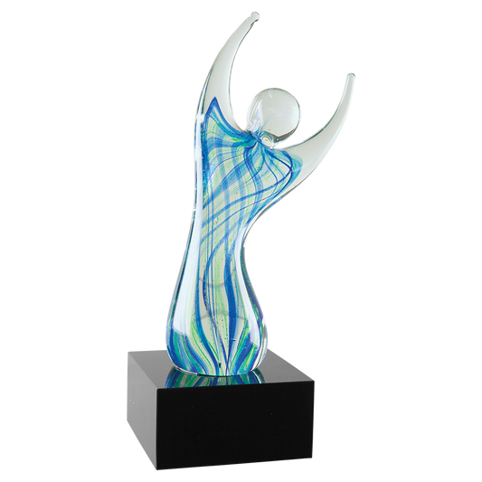 9" Raised Arms Art Glass with Square Black Base 