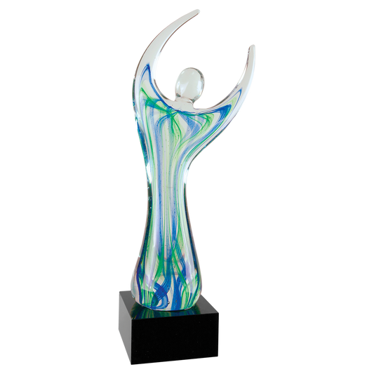 12" Raised Arms Art Glass with Square Black Base 
