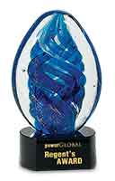 6" Blue Oval Swirl Art Glass 