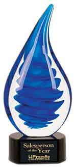 10 1/4" Blue Twist Raindrop Art Glass 